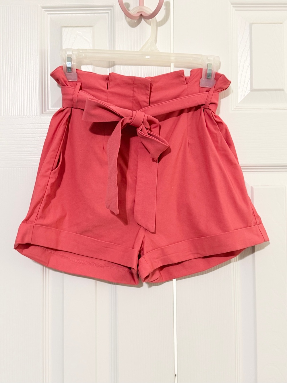 Windsor Coral Paperbag High-Waist Tie Shorts
